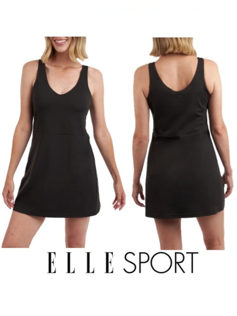 NWT Elle Sport Women's Active Dress, Built-In Bra, Black